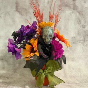 Halloween Faux Floral Arrangement in Mason Jar - Home Holiday Decor